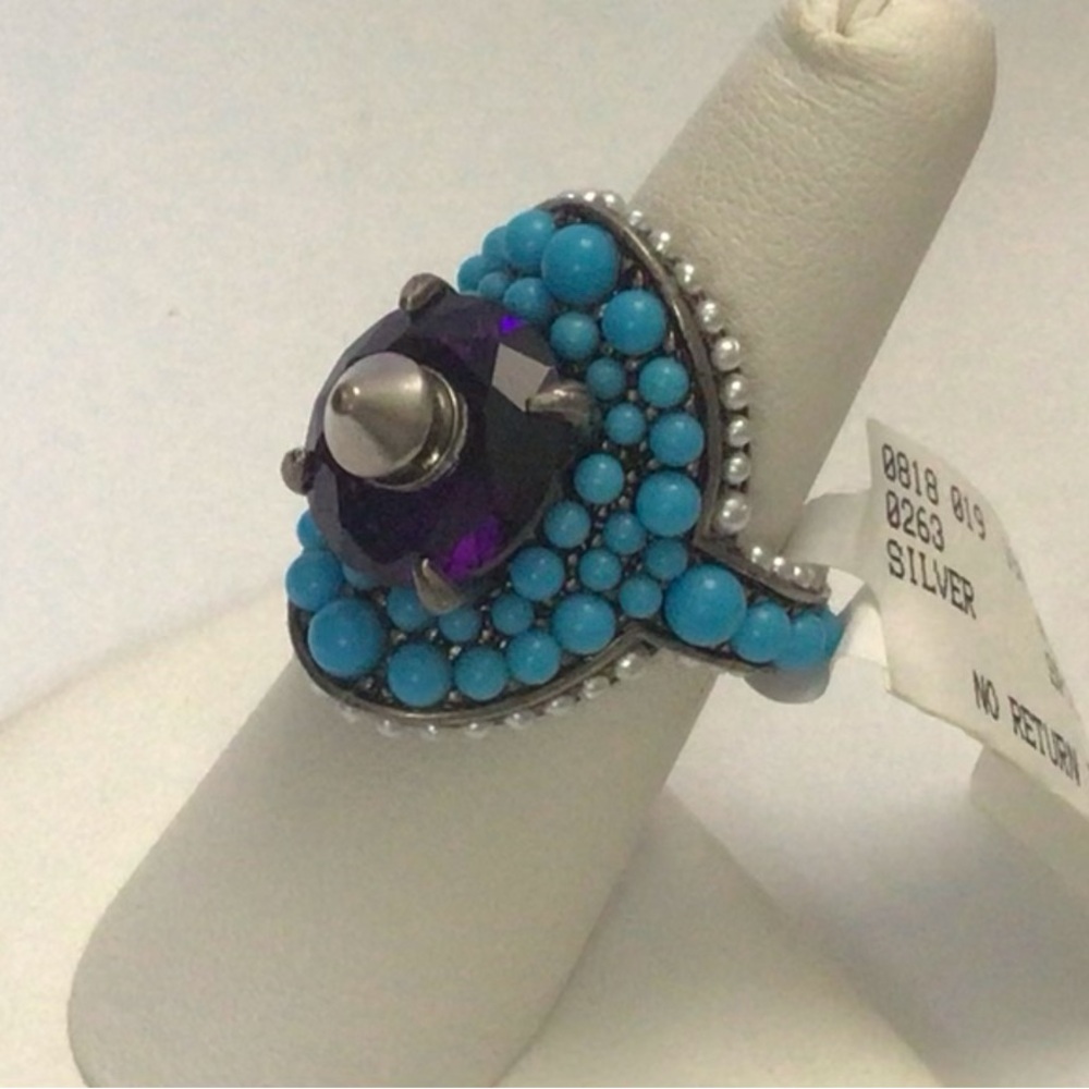 Authentic Gucci Crystal Resin Faux Pearl Cocktail Ring NWT Size 6.5